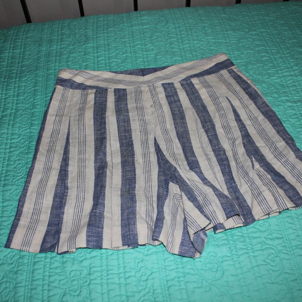 Alice & Olivia Womens Linen Blend High Waist Shorts Blue Striped Size 14 NWT - Picture 2 of 9